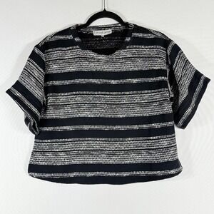 Apiece Apart Women 8 Top  Black White Textured Stripe Parisian Short Sleeve